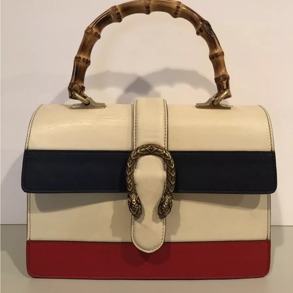 Gucci Dionysus Bag Medium Bamboo Top Handle White Blue Red Leather 448075 $3400 - Picture 1 of 9